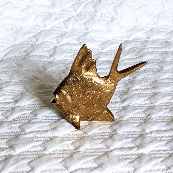 Vintage Solid Brass Angelfish Angel Fish Figurine Statue Paper Weight 5" Tall - Picture 4 of 6